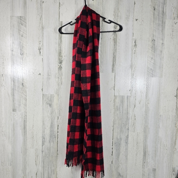 J crew factory red and black checkered plaid scarf with tassels - Picture 1 of 6